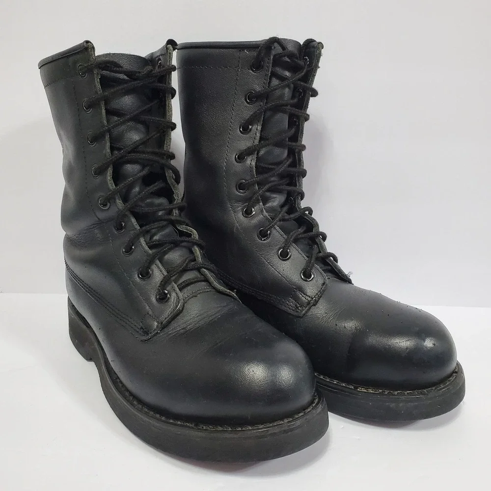 Addison Shoe Co. Military Combat Mens US 5R Black Leather Steel‎ Toe Ankle Boots